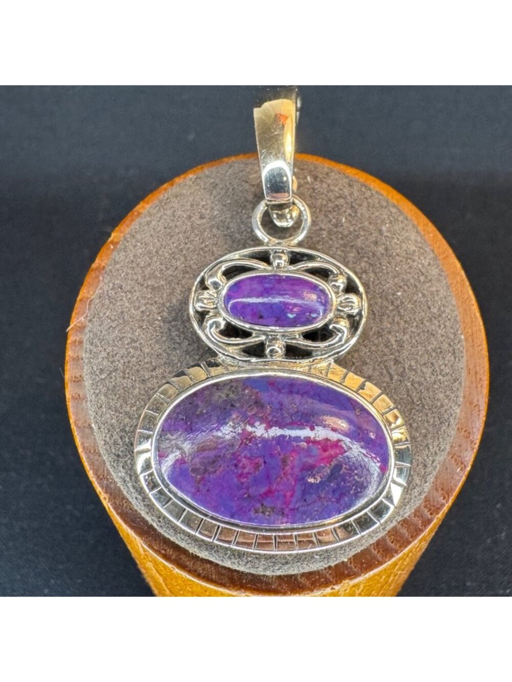VTG Sterling Silver 925 Purple Turquoise Enhancer Pendant Size 1.75" Length